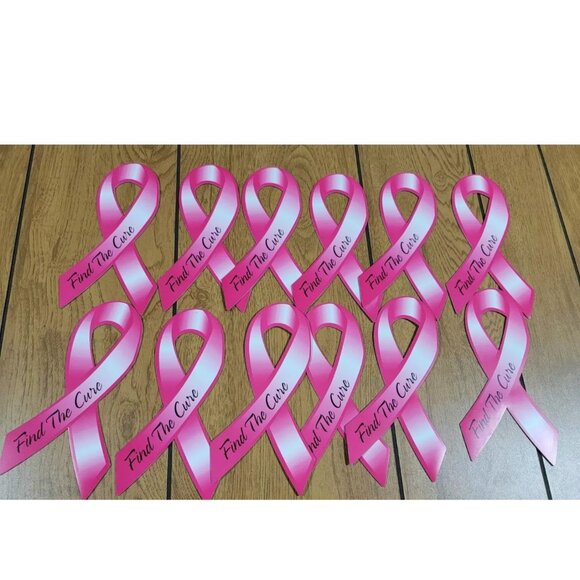 12 Pink Ribbon Magnet 7" Breast Cancer Awareness Car Magnets Find the Cure - Picture 1 of 2